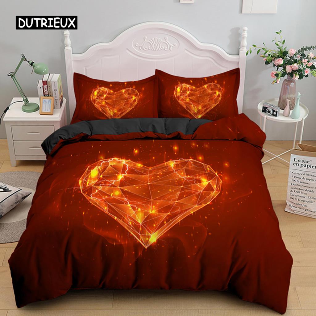 3D Love Heart Пододеяльник Микрофибра Роскошный Романтический Тематический Постельный Комплект King Queen Для Пары Подарки на День Святого Валентина Декор Спальни