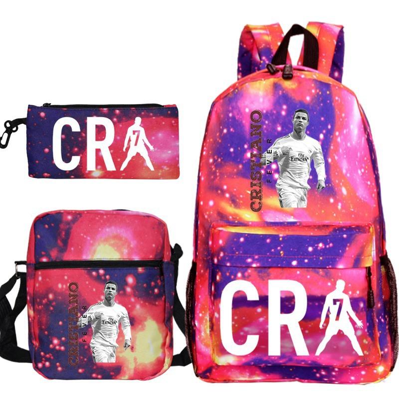 C Ronaldo student bag + small shoulder bag + pencil case three-piece backpack