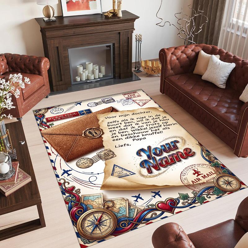 Hearts Theme Crystal Velvet Floor Rug Personalized Custom Name Text Warm Carpet Home Decoration