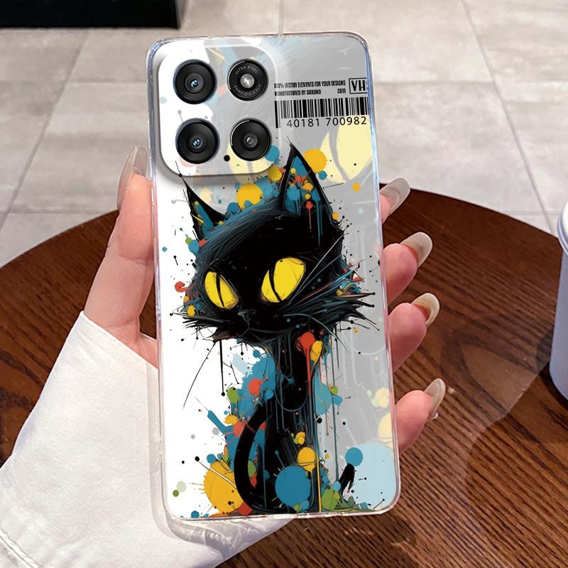Jelly Casing For Motorola Moto G Stylus 5G 2025/Moto Edge 60 Stylus Funda Clear Silicone Soft TPU Cover Cute Cat Protective Case