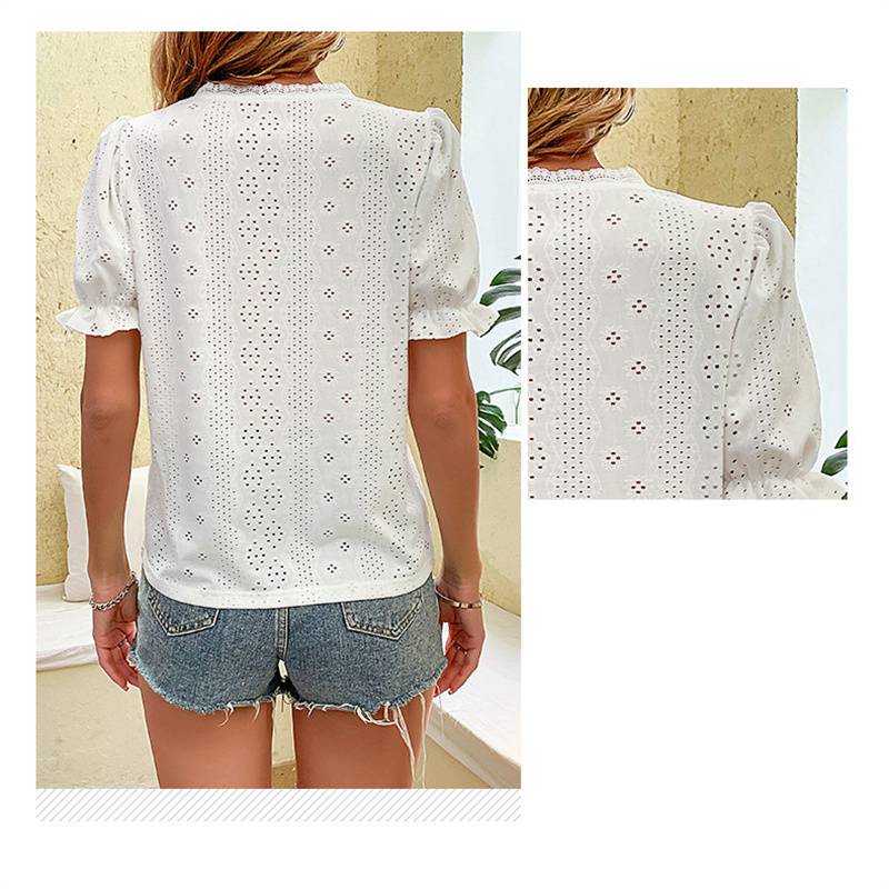 Летние блузки принцессы с пышными рукавами, офисные рубашки с v-образным вырезом и открытыми рукавами, тонкий топ, женская блузка MiuKoMiYa, женская короткая блузка