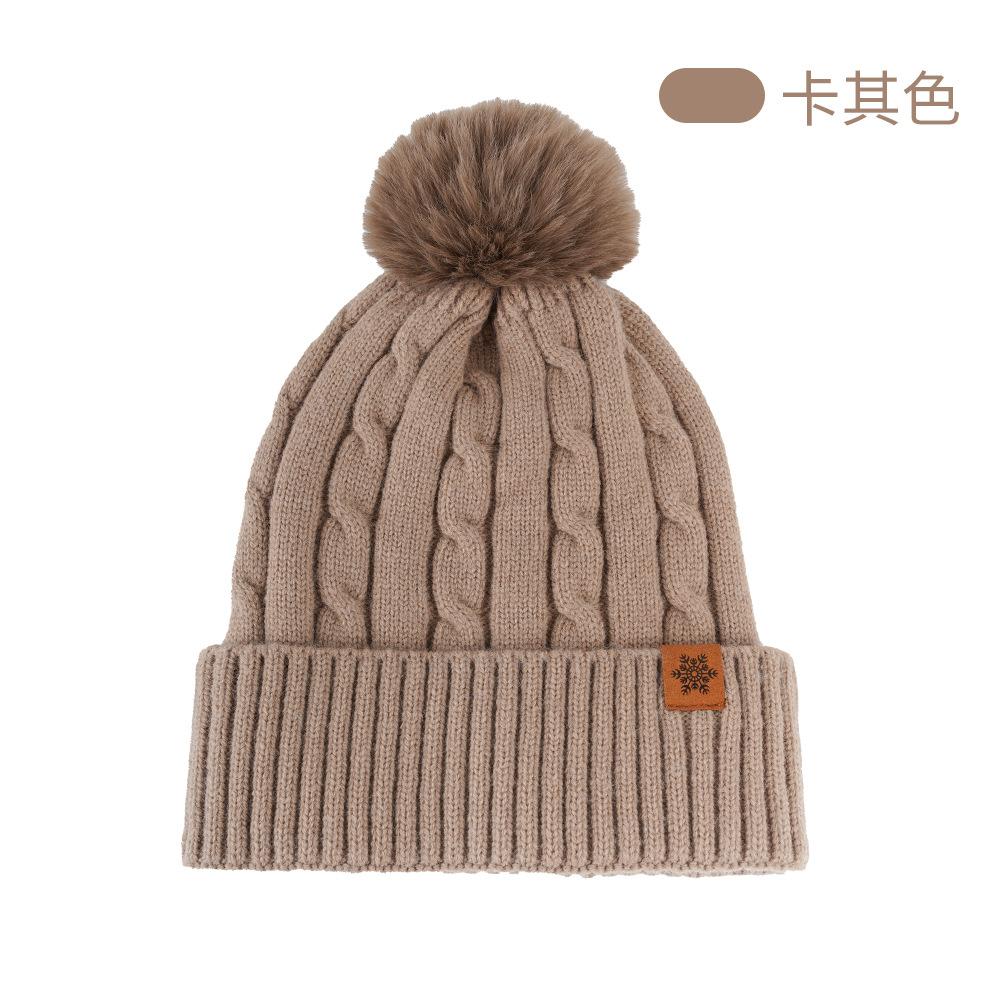 Knitted hat women's winter, double-layer velvet thickened warm wool hat scarf gloves three-piece set