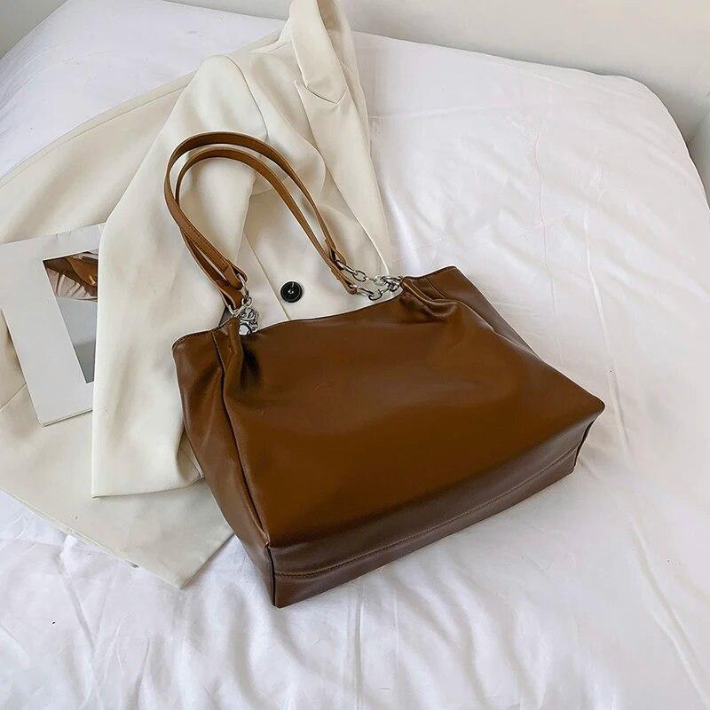 2024 сумки через плечо для женщин, винтажные однотонные простые сумки большой вместимости из искусственной кожи, новейшие сумки для путешествий, сумки-тоут