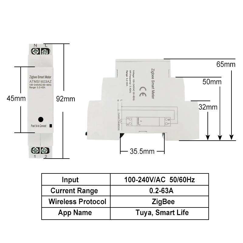 Умный ZigBee счетчик энергии с зажимным трансформатором тока 63А Мониторинг через приложение Статистика потребления электроэнергии AC100-240V Работает с Tuya