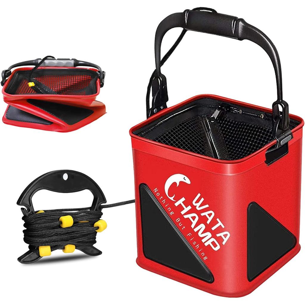 Bakkan Water Fetching Folding Mesh Rope with EVA Fishing Water Disaster Prevention Easy To Bucket, Bucket, Cover, (8m) Beads, 5.5L/8.0L Bucket,