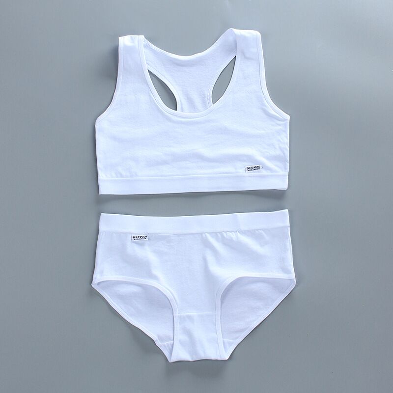 Комплекты бюстгальтеров и трусиков для девочек-подростков, тренировочный бюстгальтер с хлопковой подкладкой для девочек-подростков + трусики, детский спортивный бюстгальтер для детей 8-14 лет