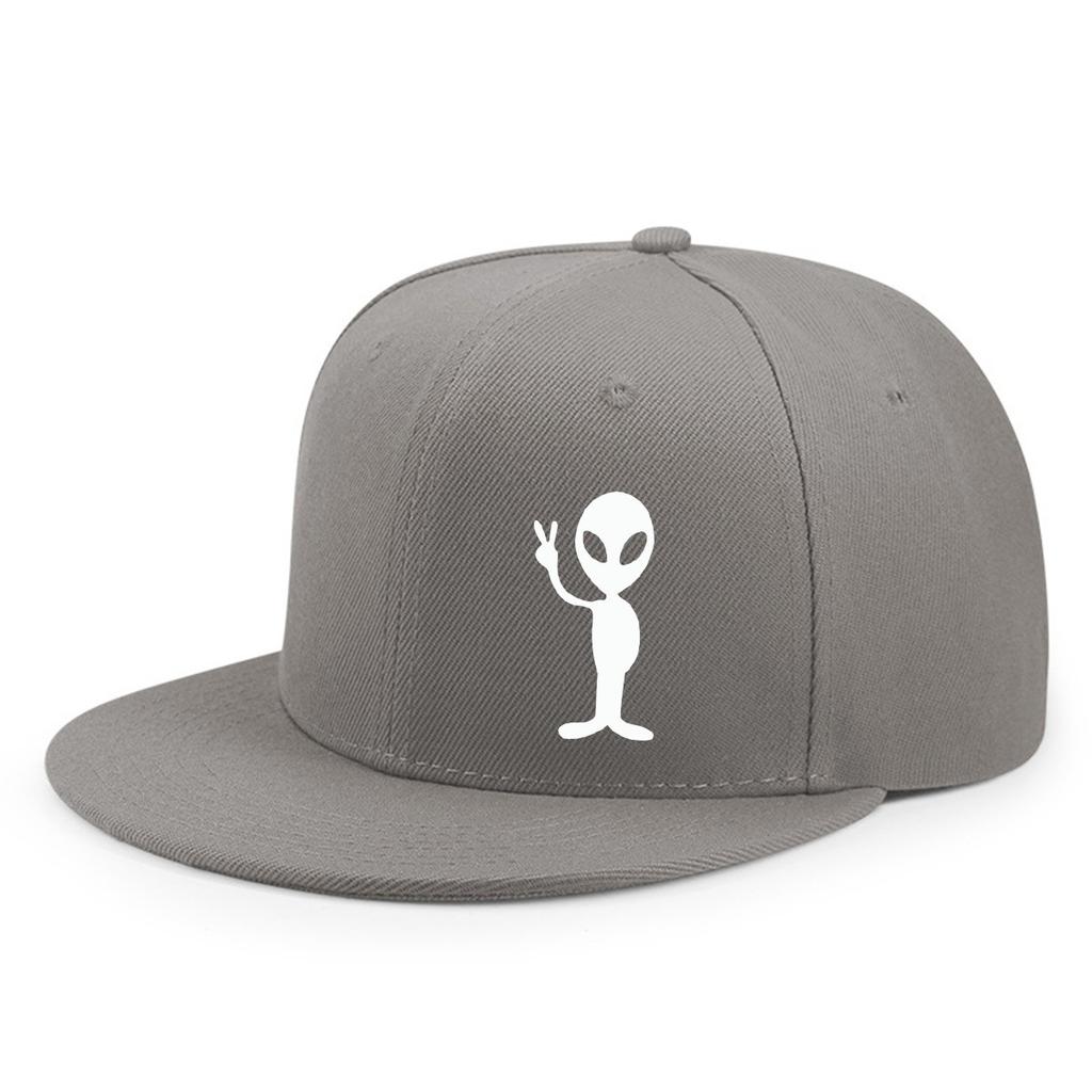Alien Peace Sign Graphic Print Baseball Cap Adjustable Street Style Flat Brim Hat