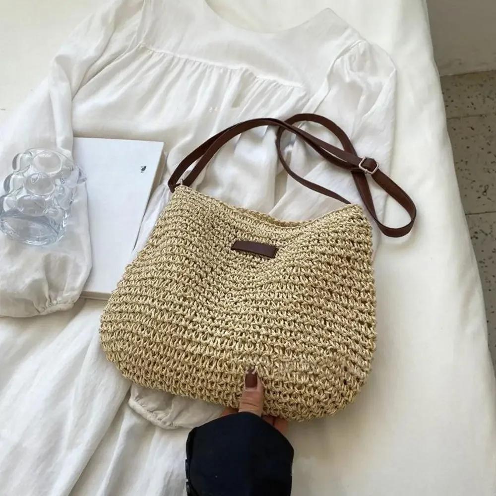 1 шт., новая женская сумка, пляжная сумка, соломенная тканая сумка, сумки на плечо, соломенные вязаные кошельки, сумки, аксессуары для путешествий