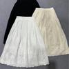 Japanese Embroidery Women Skirts Summer Casual Elastic Waist Solid Color Loose Mori Lace Skirts