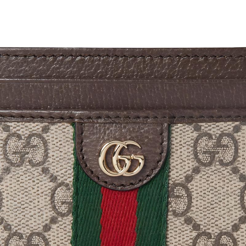 Gucci Ophidia двойная буква G фурнитура светло-золотого цвета аксессуары держатель для карт из кожи и канваса обычный женский бежевый и коричневый