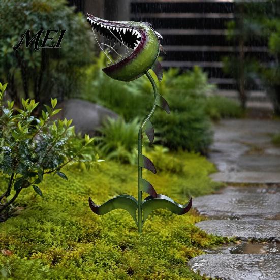 Hand Painted Outdoor Sculptures Carnivorous Plant Garden Stake, Large Metal Venus Flytrap Sculpture, Weird Decorative Flower Bed Accents Yard
