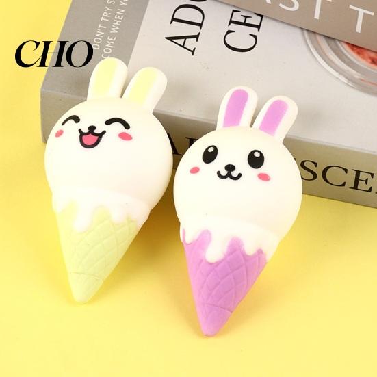 Squeezable Stress Ball Bunny Ice Cream Squeeze Toy Relief Cone Sensory Kids Home Office Worker Soft Stretchy Food Fidget Desk Reliever