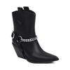 Fashion Brand Rhinestone/Rivet Color Blocking Western Short Boots Autumn Winter New 8cm Thick Heel Black Chelsea Women Boots Size 34-43