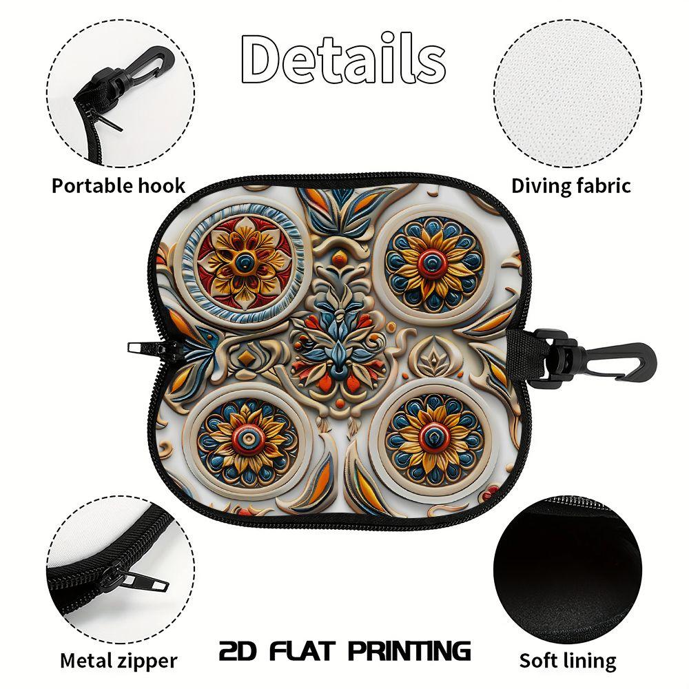 2D-Vintage Bohemian Floral Embossed Sunglasses Case, Protective Zipper Eyewear Organizer, Stylish Decorative Pattern Glasses Holder for Women Travel