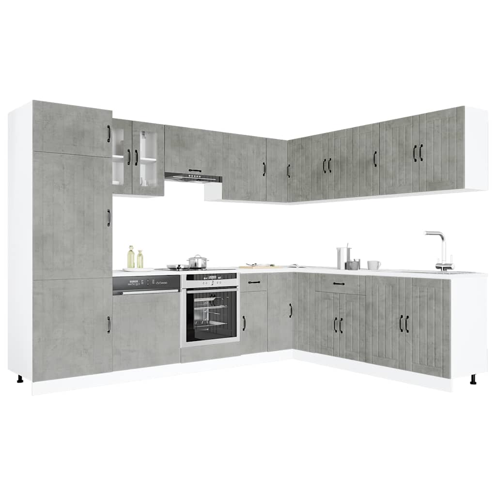 14 Piece Kitchen Cabinet Set Lucca Concrete Grey Wood Based Material