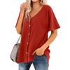 Women's T Shirt Tee Solid Color Women's Shirts V Neck Short Sleeve Button Up Tunic Tops Blouse