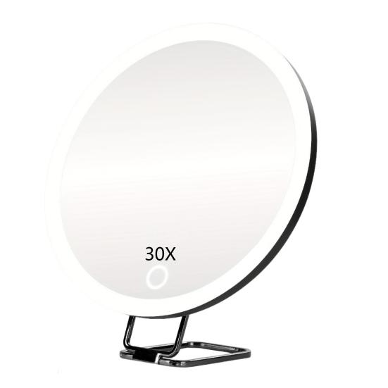 Зеркало увеличительное 10/20/30X со светодиодной подсветкой, пинцет, вращающийся на 360 градусов, переносное настенное крепление