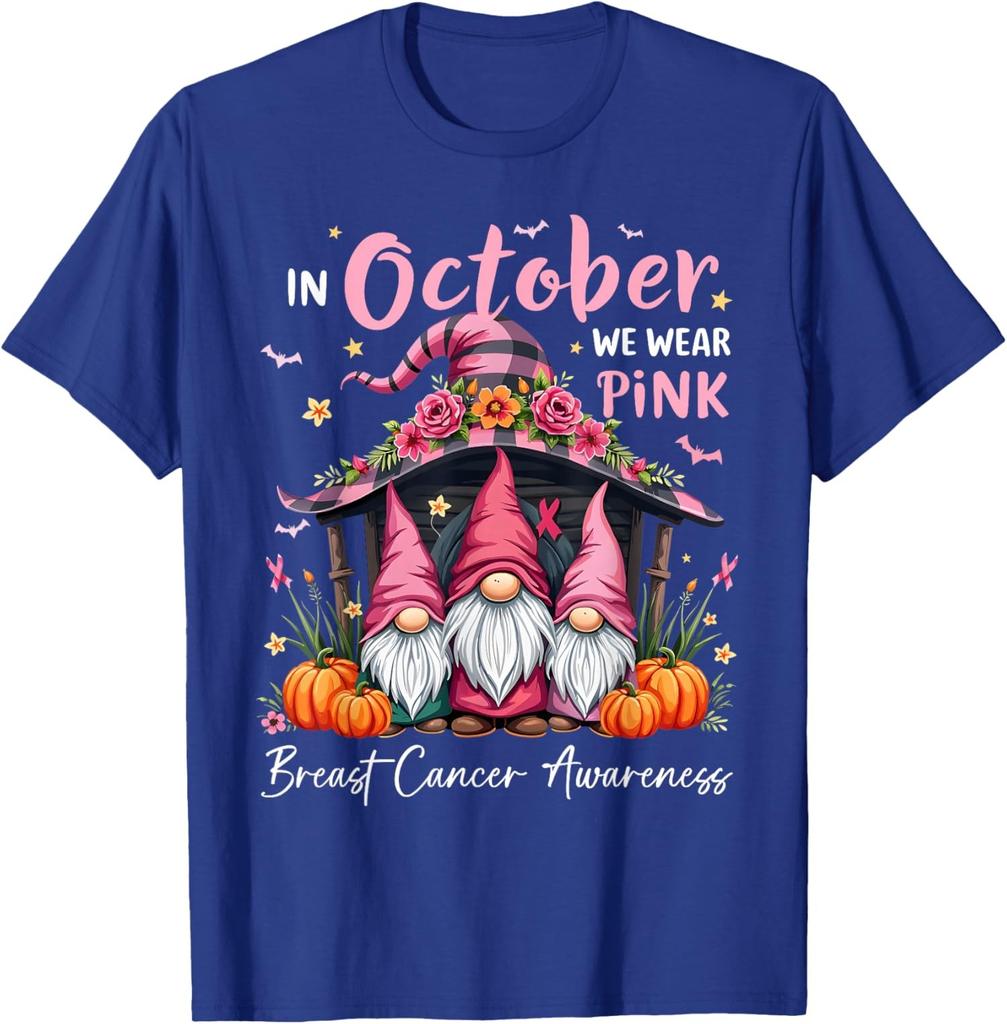 In October We Wear Pink Gnome Breast Cancer Unisex T-Shirt