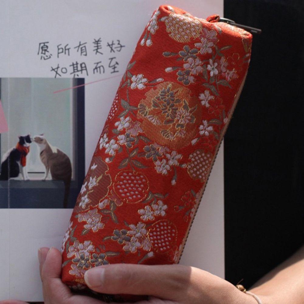 Большая вместительная сумка для ручек, ретро-многофункциональный китайский пенал с вышивкой, шелковая парчовая сумка для хранения, подарок студентам