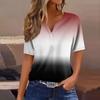 Women's Fashion Casual Vintage Gradient V-Neck Short Sleeve Decorative Button T-Shirt Top
