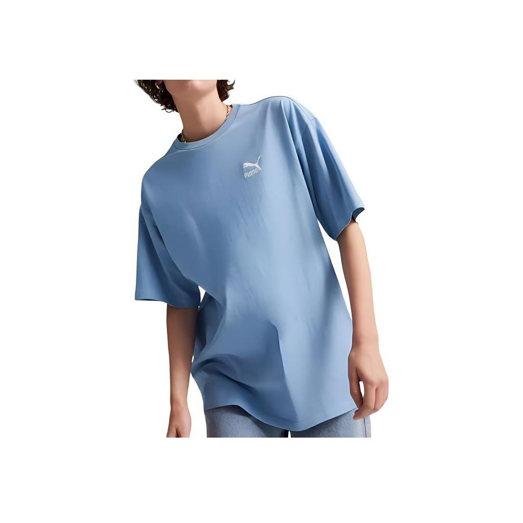 Puma Solid Color Logo Embroidered Sports Breathable Round Neck Short Sleeve T-Shirt Unisex Tops Blue 627004-20