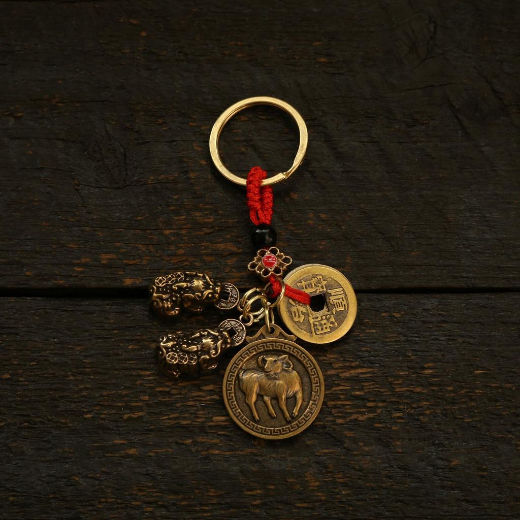 Бренд Zodiac Blessing, Двойной Пиксиу, Брелок на Красном Шнурке, Подвеска, Подвеска для Ключей Автомобиля, Аксессуары, Латунь