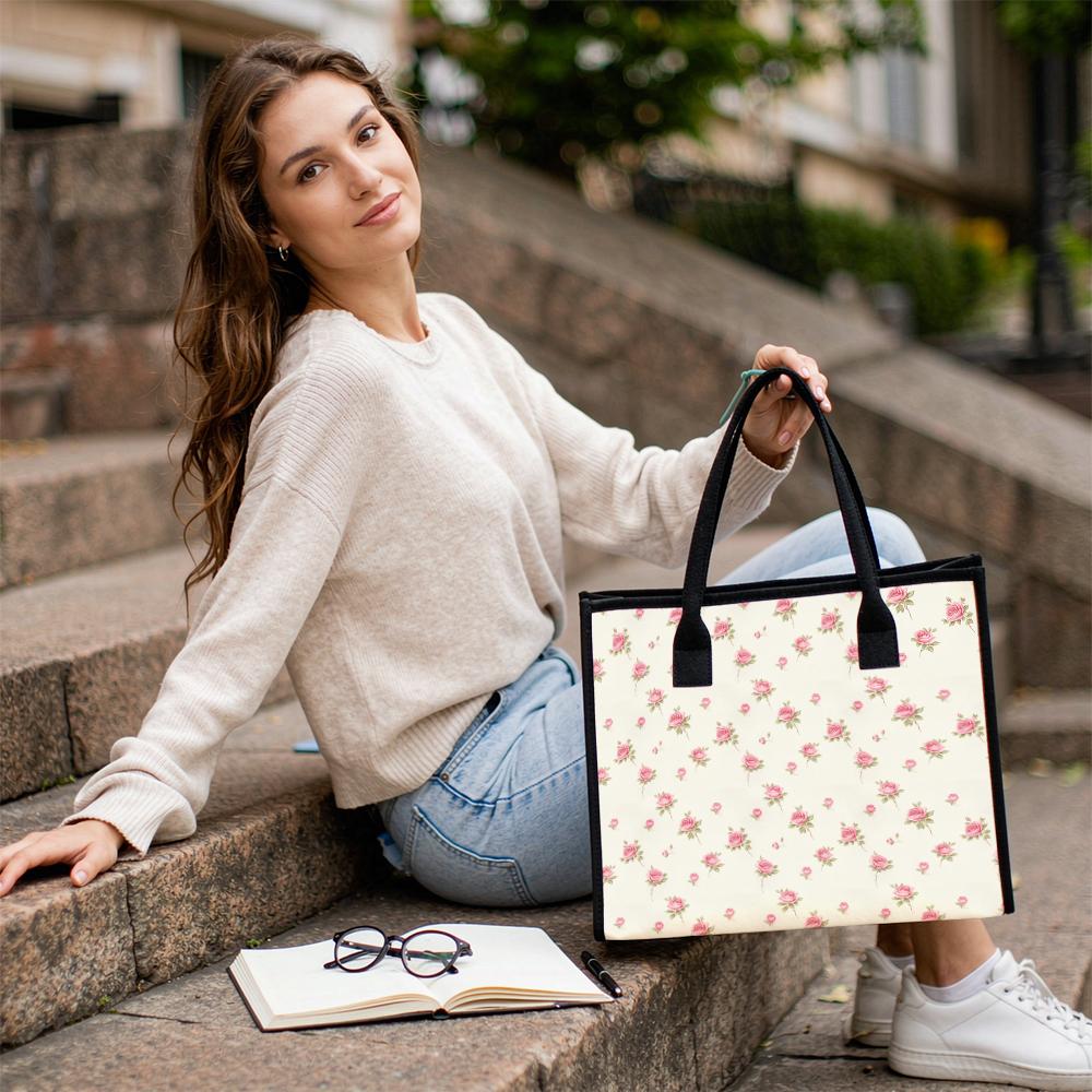 Floral Print Tote Bag Casual Large Capacity Shopping Handbag Stylish Daily Use Carryall for Women