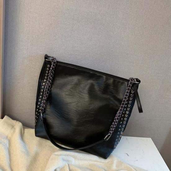 Casual Women Solid Color Rivet Chain Shoulder Bag Faux Leather Crossbody Pouch