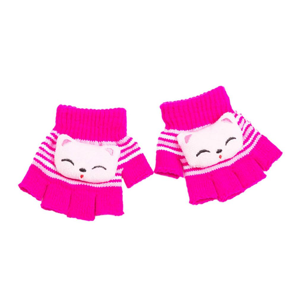 Toddler Half Finger Gloves Cartoon Warm Gloves Knitted Mittens Winter Thick Gloves Indoor Gloves for Little Girls Boy