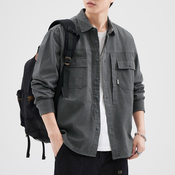 Японская серая рубашка Tooling, мужская, модная, с фирменным принтом, свободная, большого размера, повседневная, рубашка Ruffian, куртка, топ, модная