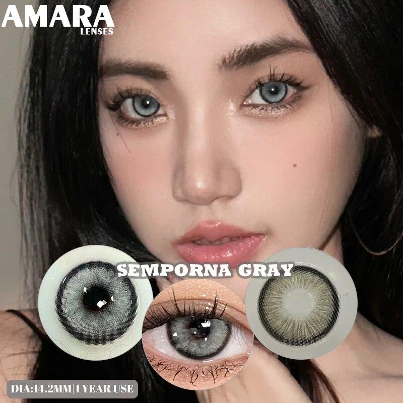 Цветные контактные линзы AMARA для глаз, голубые глаза, зеленые линзы, корейские модные серые линзы, красивые зрачки, ежегодно, 2 шт./пара