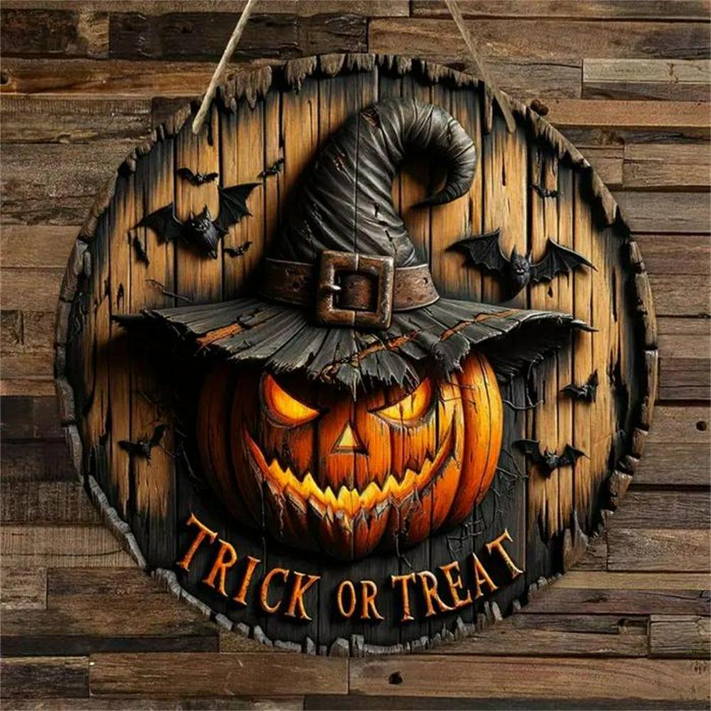 Creative Wooden Craft Door Plaque Decoration Circular Logo Witch Wooden Plaque Halloween Decoration Christmas