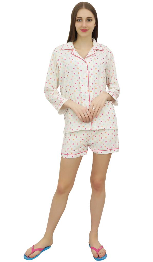 Bimba Женская белая пижама комплект пижамы короткая ночная рубашка в горошек