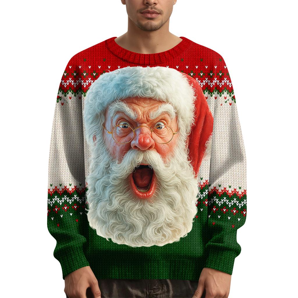 Мужской рождественский свитер с принтованным воротником