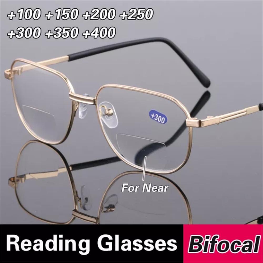 Men Reading Glasses Bifocal Glasses 2 In 1 Dual Purpose Metal Frame Women Presbyopia Glasses Retro Glasses For Men