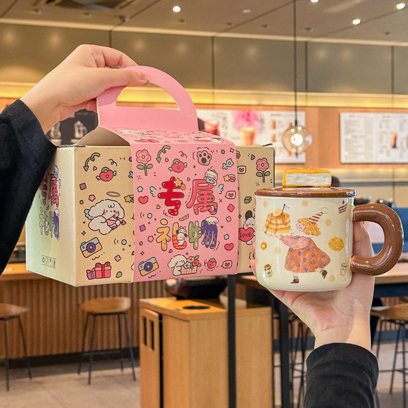 Милая кружка для торта фуфу с молоком, ретро керамическая чашка с крышкой, подарок на день рождения для девушки, сувенир для подруги
