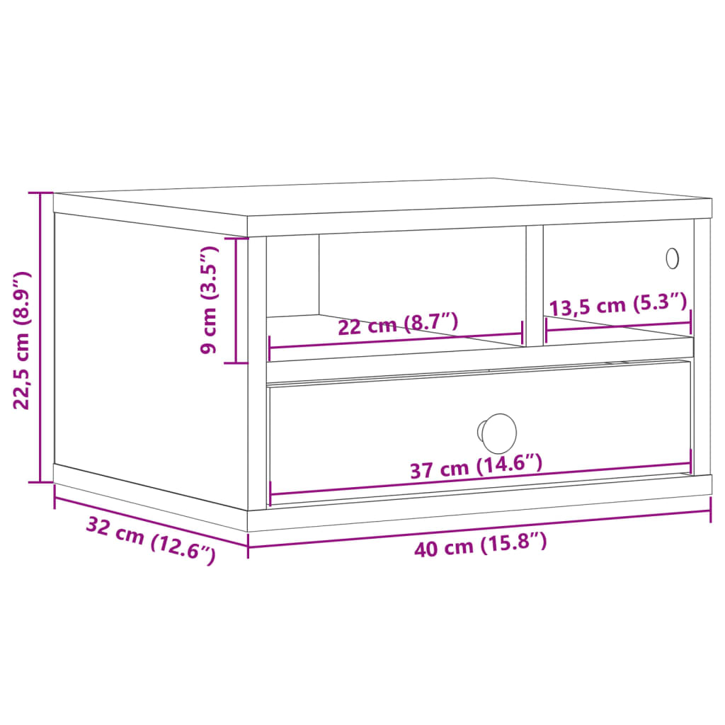 Printer Stand White 40 x 32 x 22.5 cm Engineered Wood