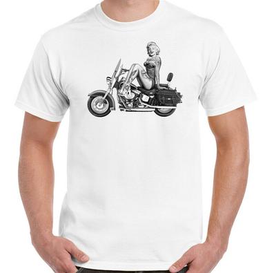 Мэрилин Монро Байкер Мотоцикл Кафе Гонщик Мотоцикл Велосипед Индийская футболка унисекс
