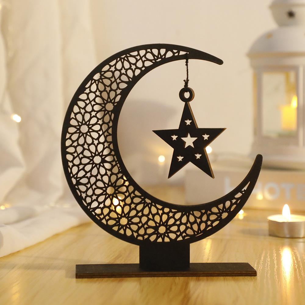 Eid Mubarak Wooden Moon Ornaments Black Ramadan Kareem Muslim Decor Happy Ramadan Table Decorations Islamic Festival Decoration