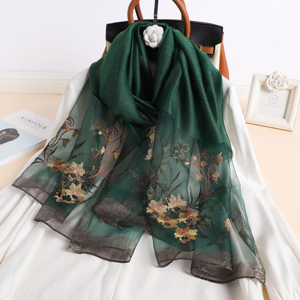 Элегантный шарф из шелка Mulberry - роскошная смесь, изысканный вышитый вручную цветок, сверхлегкий, очень универсальный - идеально подходит для весны и осени