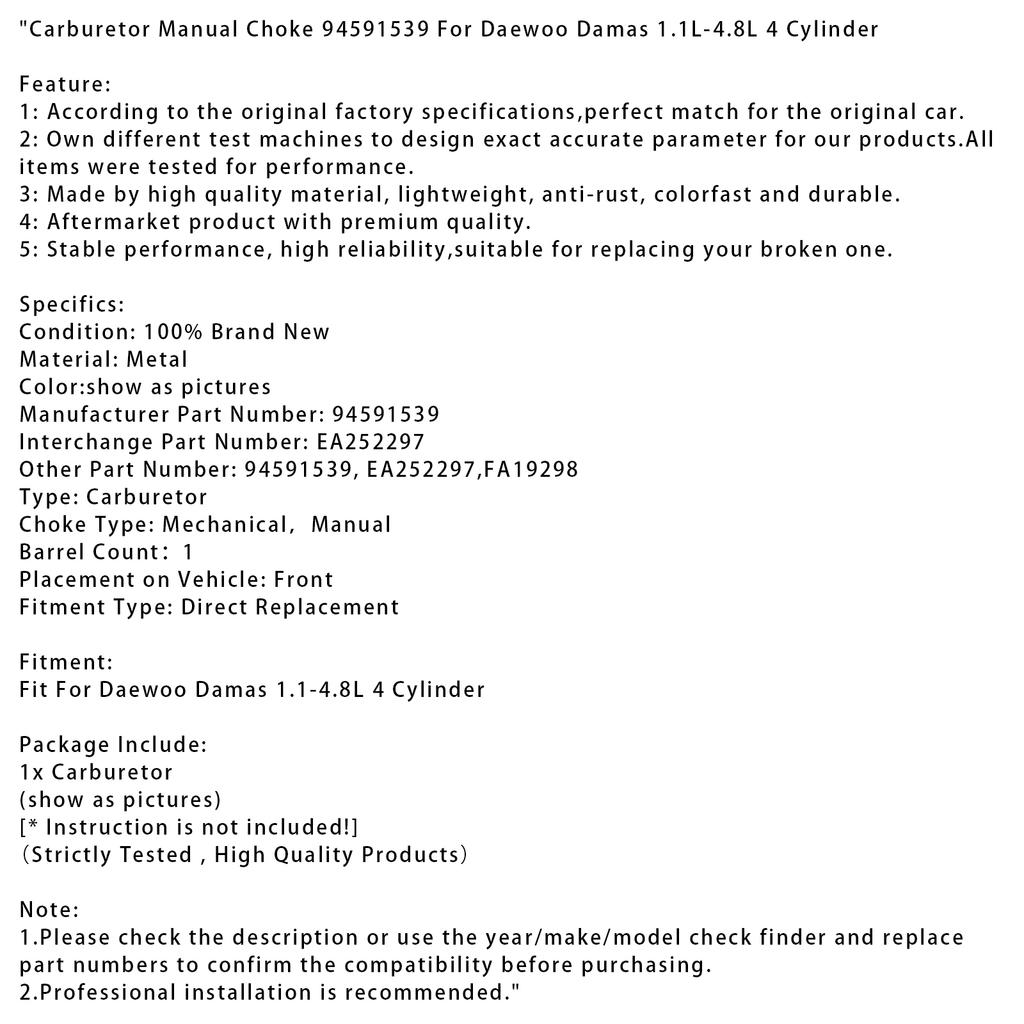 Карбюратор Ручной Подсос 94591539 Для Daewoo Damas 1.1L-4.8L 4 Цилиндра