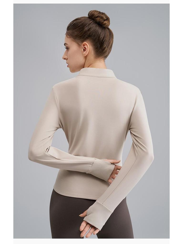 Женская флисовая куртка для йоги слим-фит - Воротник-стойка, Утепленная для осени/зимы