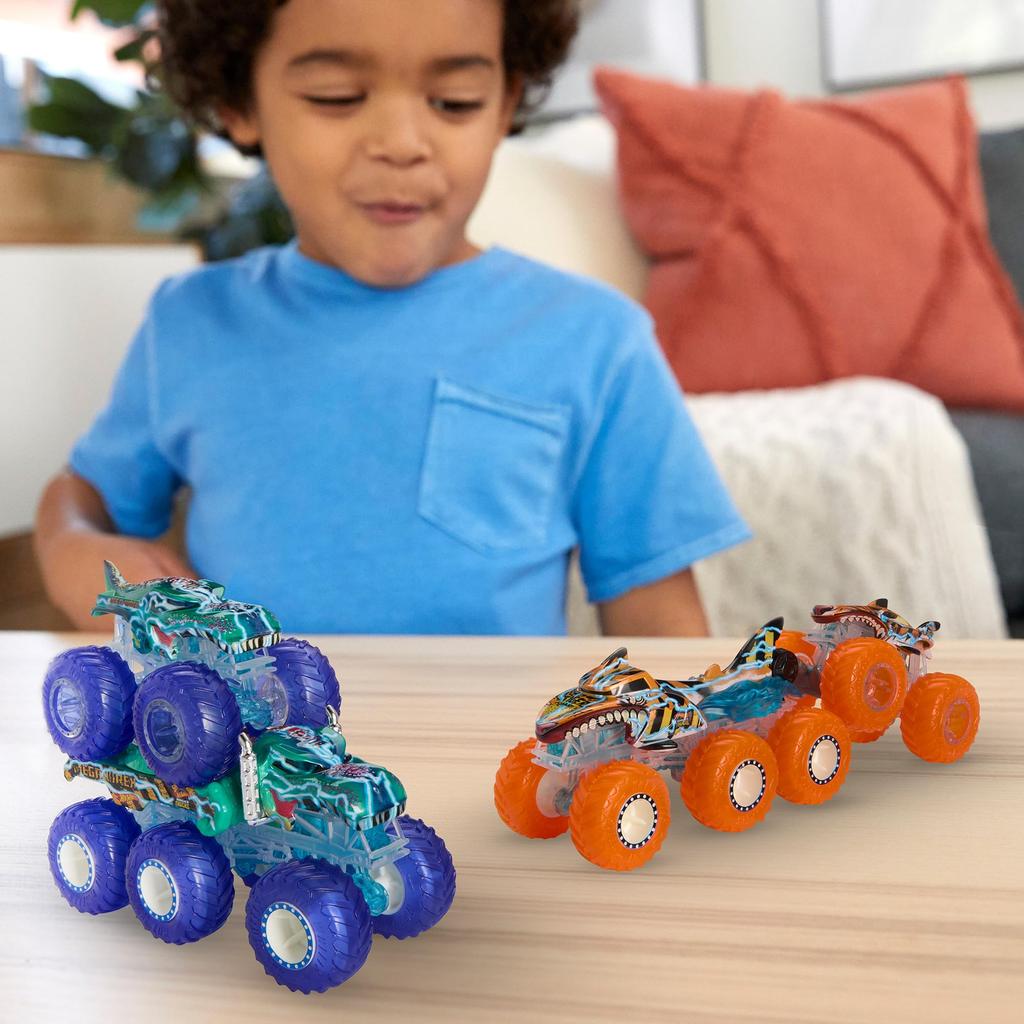 Hot Wheels Набор Monster Truck Transporter, игрушечная мини-машинка, 4 шт., для детей от 3 лет и старше, HYJ29, синий/оранжевый