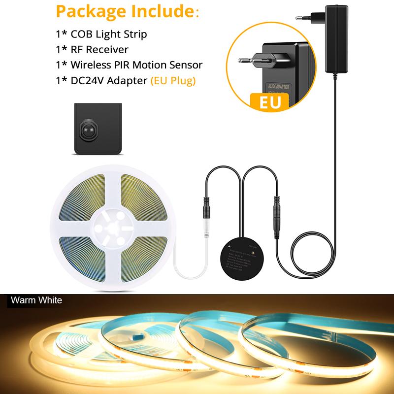Портативный беспроводной RF PIR датчик движения COB светодиодная лента 24 В DIY спальня под кроватью коридор шкаф дорожка ночное освещение
