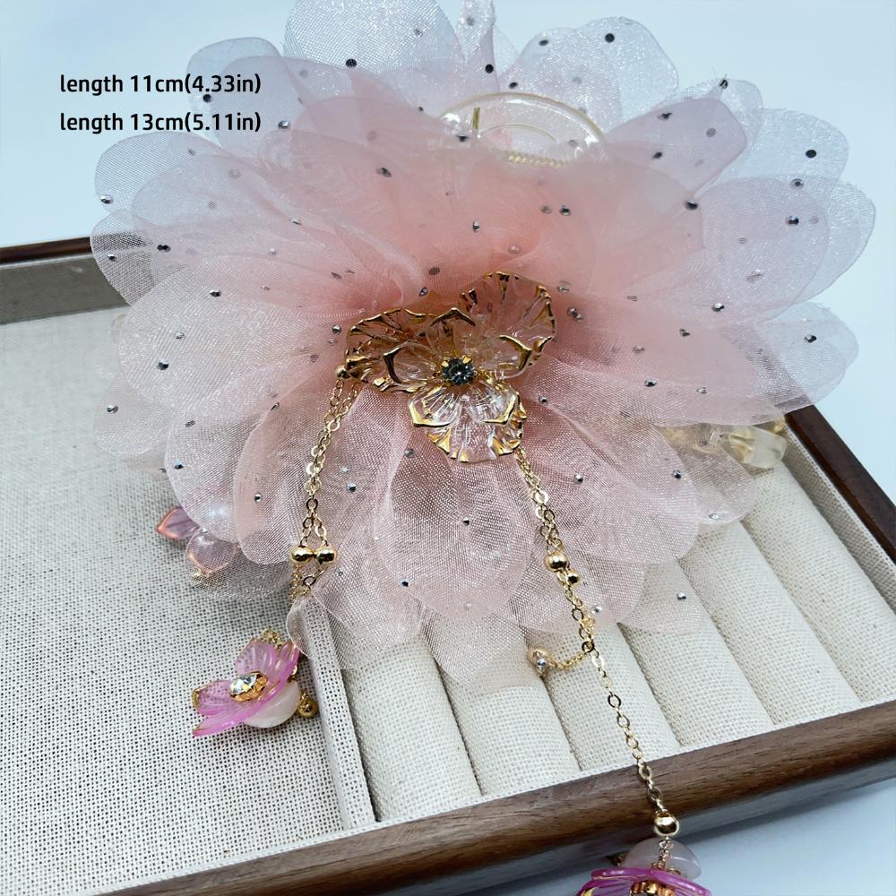 Temperament Peony Flower Grasping Clip Tassel Plastic Shark Clip Sequin Hair Clip Hair Accessories