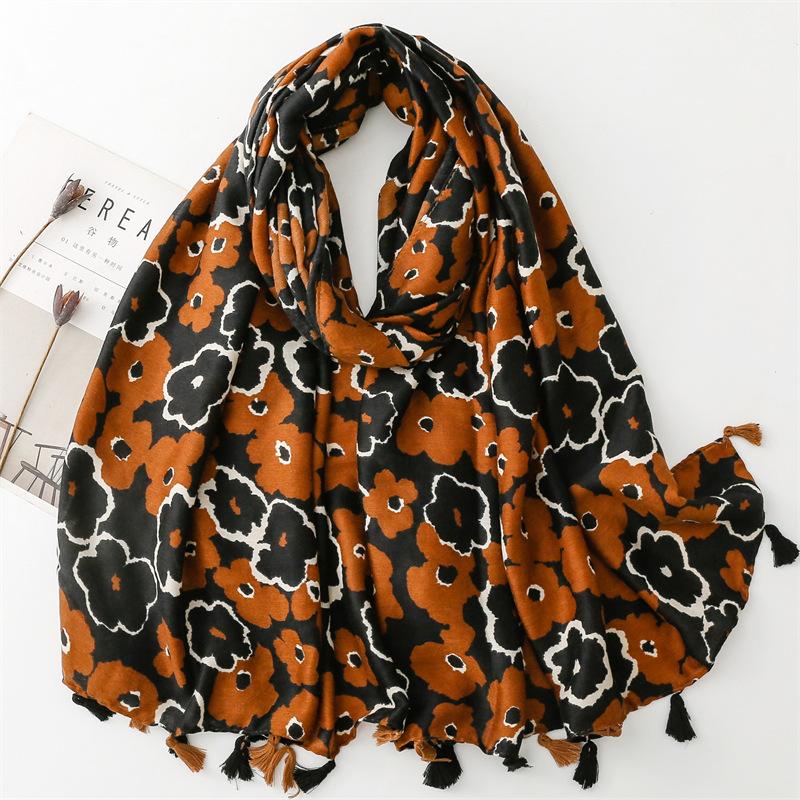 Women’s Flower Patchwork Print Fashion Scarf and Shawl Fall Winter Soft Warm Comfortable Stylish Scarf Cotton Linen Sunscreen Shawl for Evening Dress