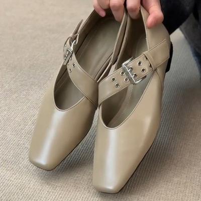 Версия из овчины~ универсальные повседневные туфли на плоской подошве, маленькие одинарные туфли, женские, с ремешком и пряжкой, ретро, из маленькой кожи, с квадратным носком, персонализированные