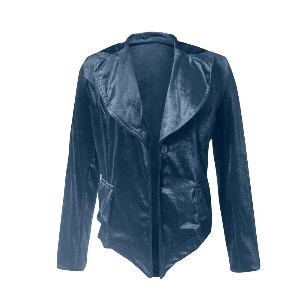 Женская свободная куртка из однотонного золотистого бархата с длинными рукавами и лацканами