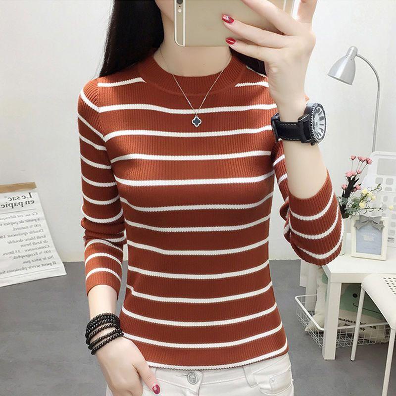 Свитер, пуловер, женский осенне-зимний внутренний свитер с отложным низом, женский свитер с длинным рукавом и круглым вырезом, женский вязаный свитер