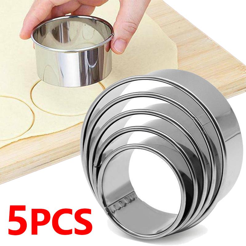 5pcs Round Biscuit Mold Steel Dumpling Skin Cutting Mould DIY Cake Pastry Baking Cutting Maker Tools Food Prep Area Gadgets
